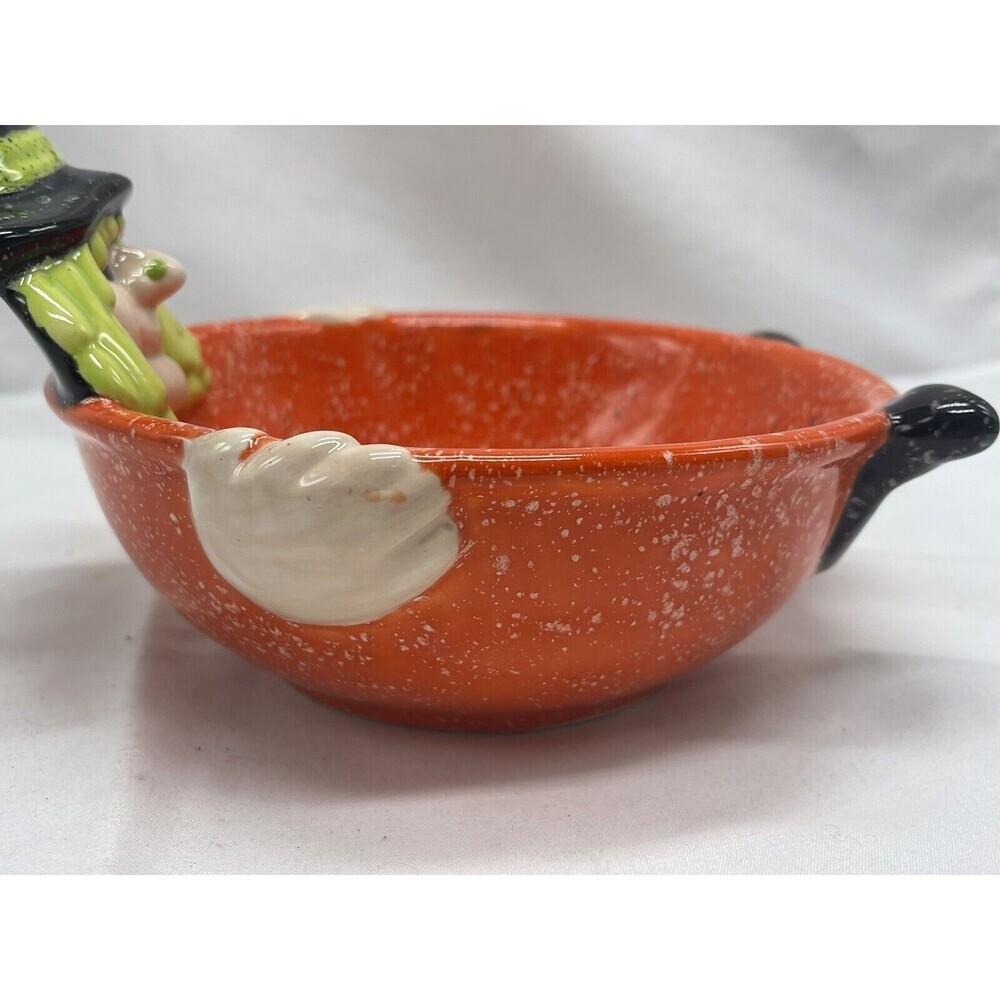 Cloe K Halloween Witch Candy Dish Bowl Ceramic Orange Green Black RARE - Picture 13 of 16
